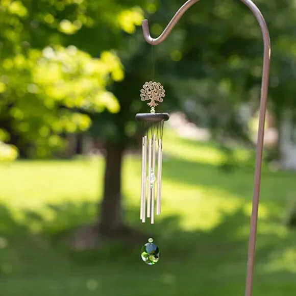 WOODSTOCK CHIMES Silver and Green Crystal Wind Chime with Tree of Life Theme NIB - Picture 4 of 8